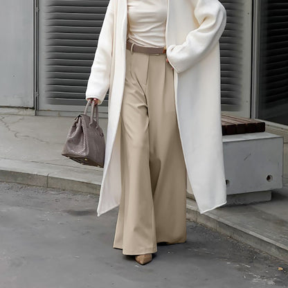 Pantalon kaki décontracté et élégant à jambes larges, idéal pour l'automne et l'hiver, parfait pour le bureau ou le travail. Taille haute.