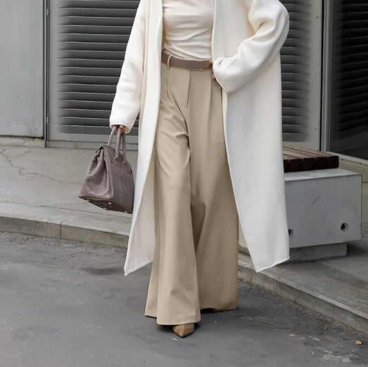 Pantalones casuales de color caqui, elegantes y a la moda, de pierna ancha, para otoño e invierno, a juego, para oficina, de cintura alta, para trabajo.