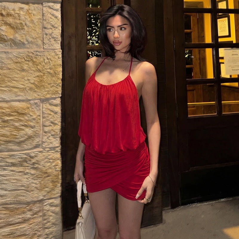 Summer Women Clothing Sexy Sexy Elegant Halter Backless Ruffle Hip Dress Flash Vision