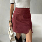 Autumn Winter Women Clothing Suede Skirt High Waist Zipper Solid Color Sheath Split Skirt BRINGITON