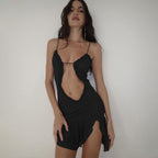 Spring Women Clothing Halter Backless Printing Slim Fit Lace up Dress HERMS