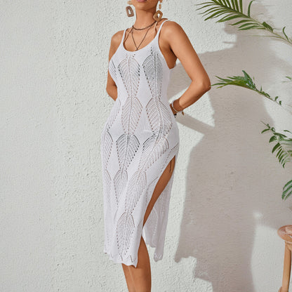 Women Solid Color Sexy Knitted Beach Bikini Swimsuit Blouse Sun Protective Clothing