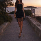 Sequined Tassel Tube Top Dress Women Summer Sexy Slim Hip Short Dress Dio