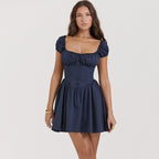Sweet Spicy Women Dress Boning Corset Slim Fit Sexy Puff Sleeve Square Collar Dress Women REBECCA