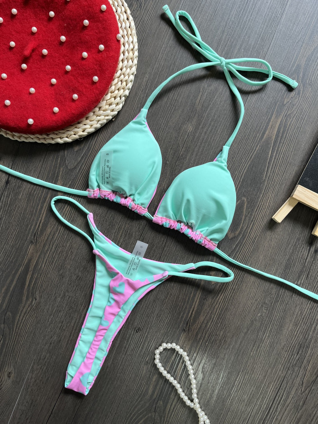 Bikini con estampado de corazón, sexy, sin espalda, dividido