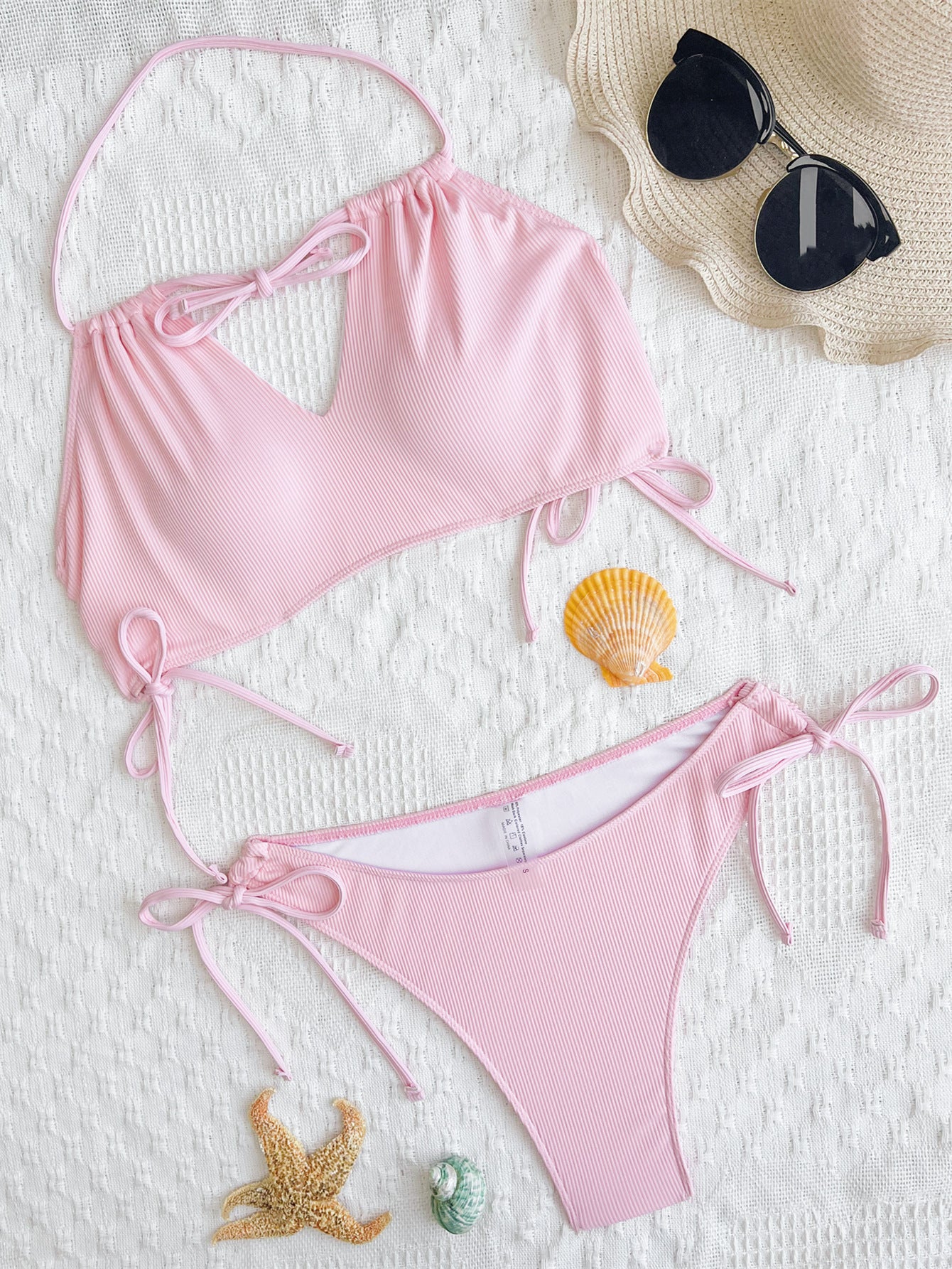 Women Bikini Double Bikini Open Back Swimsuit Sexy Swimsuit Women Tied Swimsuit Solid Color Bikini
