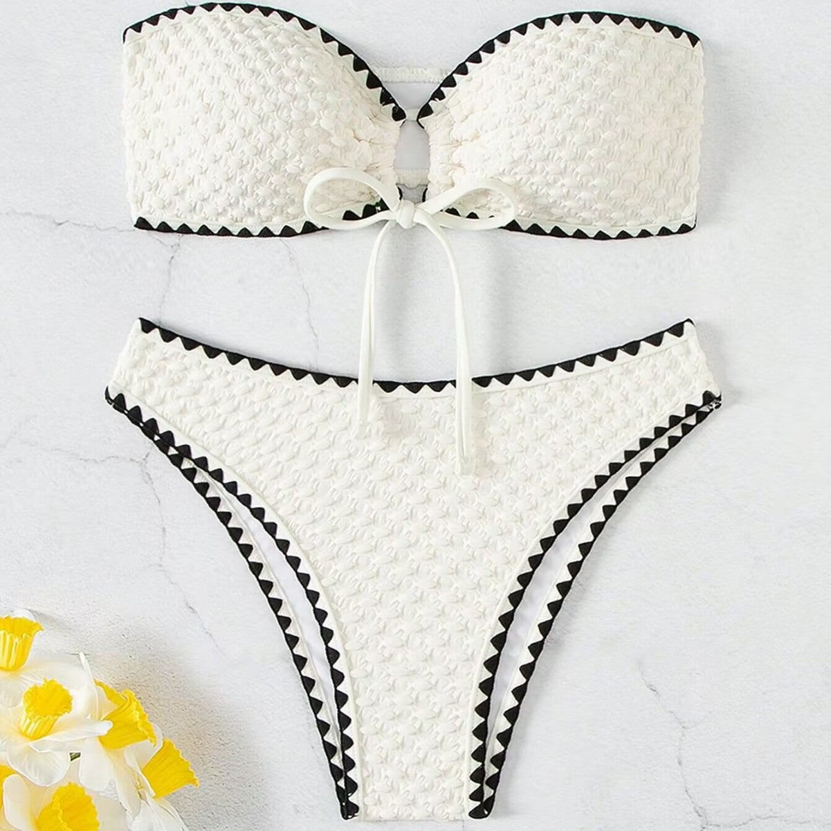 Traje de baño de bikini sexy blanco dividido para mujer, traje de baño de bikini estampado, conjuntos de natación