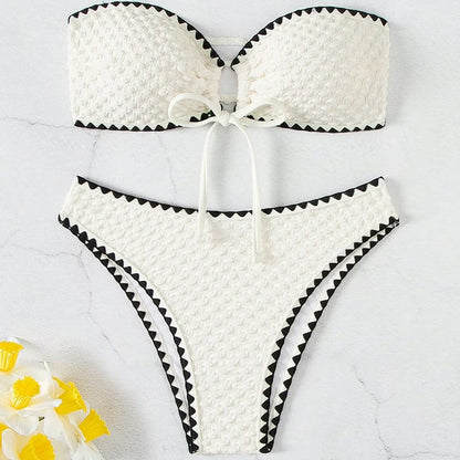 Traje de baño de bikini sexy blanco dividido para mujer, traje de baño de bikini estampado, conjuntos de natación