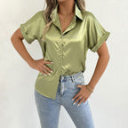 Chemise en satin bleu d'été pour femme