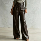 Cross Wrap High Waist Faux Leather Wide Leg Parazzo Pants Soft Faux Leather Women Casual Pants Venly
