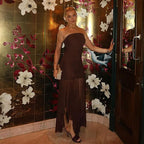 Vestido de mujer con cuello halter, sexy, de primavera, con costuras de malla y top de tubo