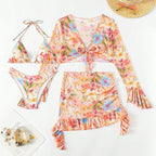 Swimsuit Printing Stylish Beach Dress Bikini Four Piece Suit Swimsuit Women Freedeo