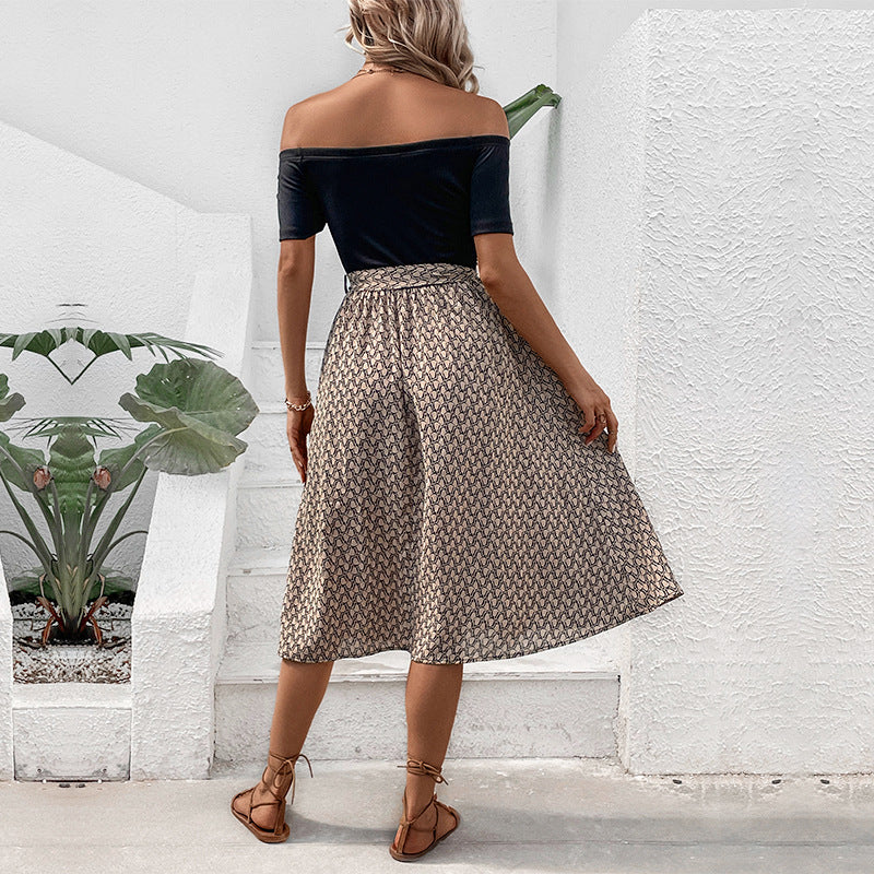 Summer Women Clothing off Shoulder Color Matching Dress HUNDRED