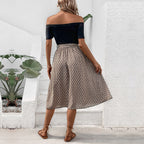 Summer Women Clothing off Shoulder Color Matching Dress HUNDRED