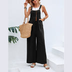 Pantalones de tirantes casuales de color sólido populares para mujer