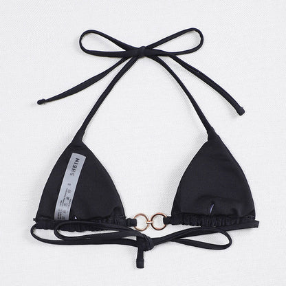 Traje de baño de color sólido con cuello halter atado para playa para mujer, bikini, tops