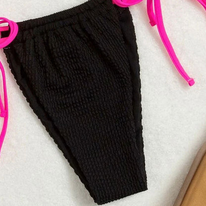 Traje de baño sexy con cuello halter y cordones para mujer, bikini triangular de cintura alta de color liso