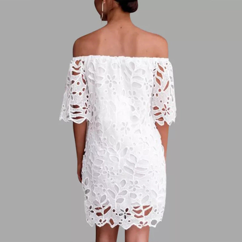 Spring Summer Lace Mid Sleeve Office Dress Tube Top Dress SCC
