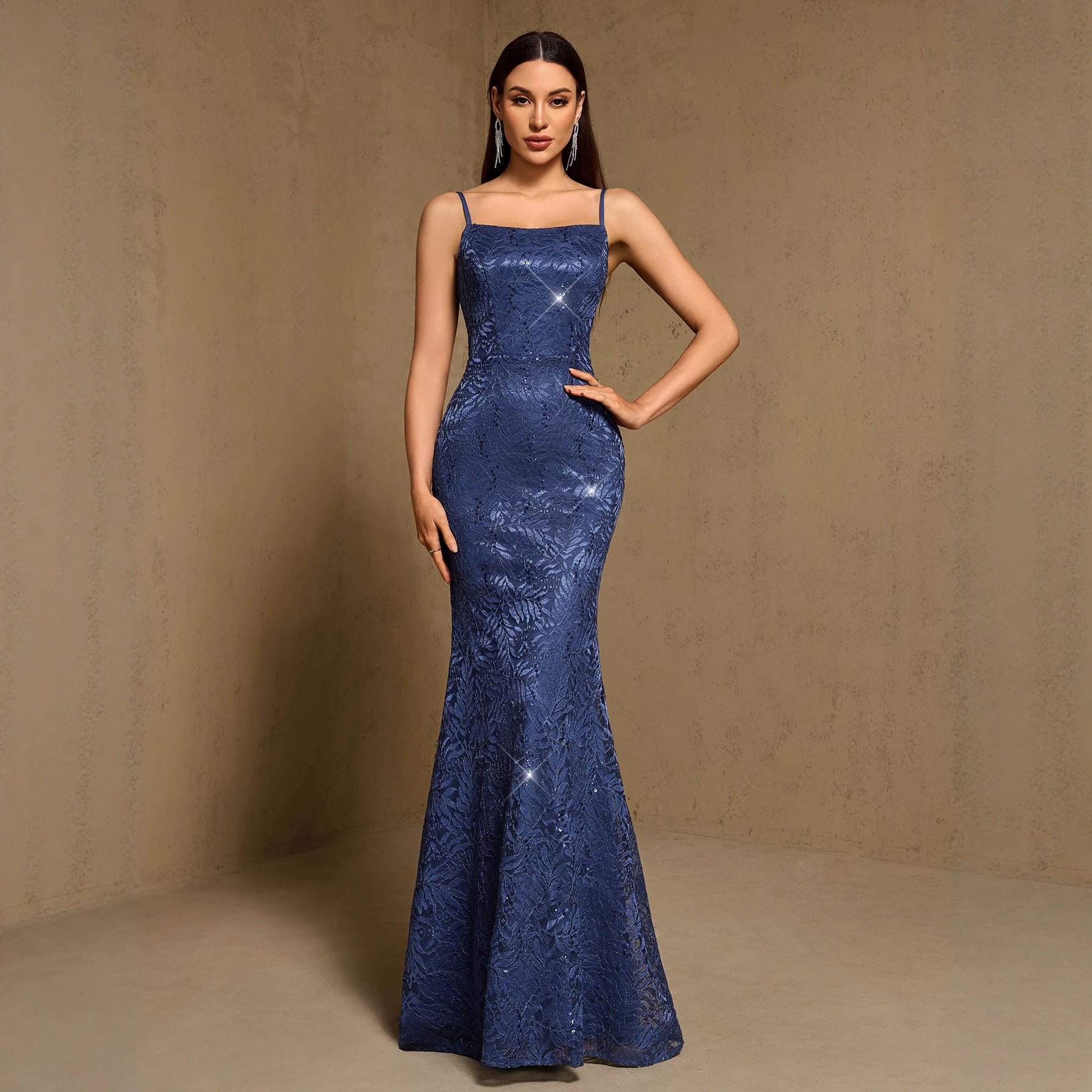 Spring Summer Elegant Pattern Two Piece Set (Including Shawl) Suspender Fishtail Party Maxi Dress HENGACHI