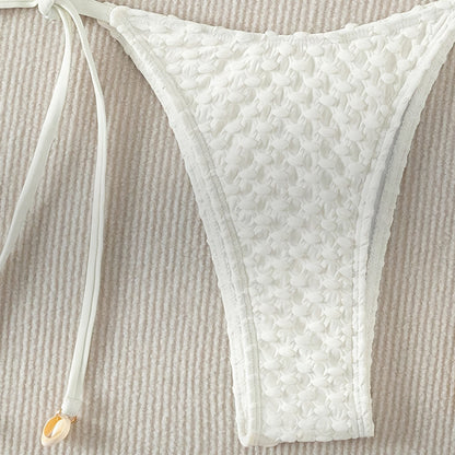 Traje de baño dividido con cordones para mujer, bikini sexy de color liso, traje de baño de playa de primavera, bikini