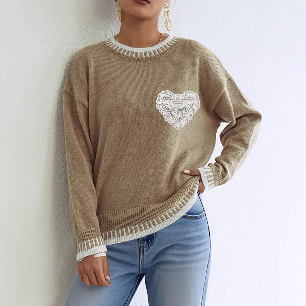 Suéter holgado con diseño de mariposa y encaje de ladrillo brillante tridimensional para mujer, ropa de otoño e invierno, con contraste de colores y retazos