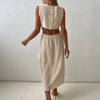 Double Layer Zou Cloth Dress Summer Casual Back Single Breasted Cropped Outfit Design Vest BlueLine