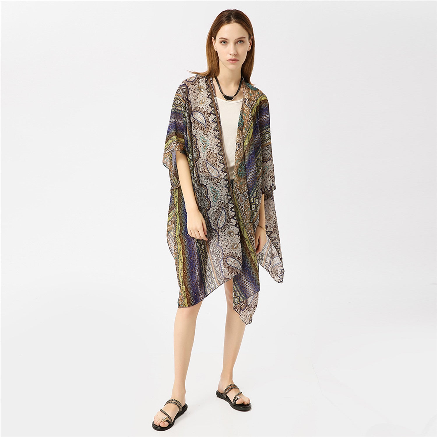 Kimono tipo cárdigan con estampado de cachemira para primavera y verano, blusa con protección solar
