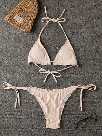 Women Split Swimsuit Wooden Ear Bandage Sexy Bikini
