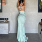 Vestido de fiesta ajustado con cuello halter y decoración de mariposas con hombros descubiertos sexy de otoño para mujer