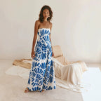 Women Dress Printed Vacation French Wrapped Chest Slim Sexy Maxi Dress Zemy