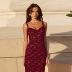 Women Lace Sling Maxi Dress Sexy Slim Lace Stitching Adult Lady Dress FREYA