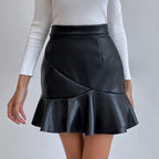 Women Clothing High Waist Faux Leather Skirt A line Sheath Skirt FentyWild