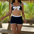 Casual Black White Contrast Color Bow Bikini Swimsuit Bikini CSC