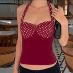 Vêtements d'été pour femmes - Haut dos nu à pois contrastés