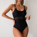 Traje de baño de una pieza para mujer, traje de baño de una pieza con costuras de malla, bikini