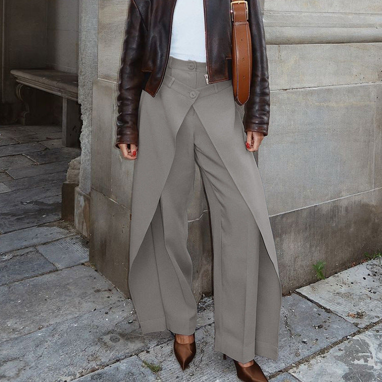 French Minority Design High Waist Trousers Women Clothing Spring Loose Irregular Asymmetric Casual Wide Leg Pants Kigali