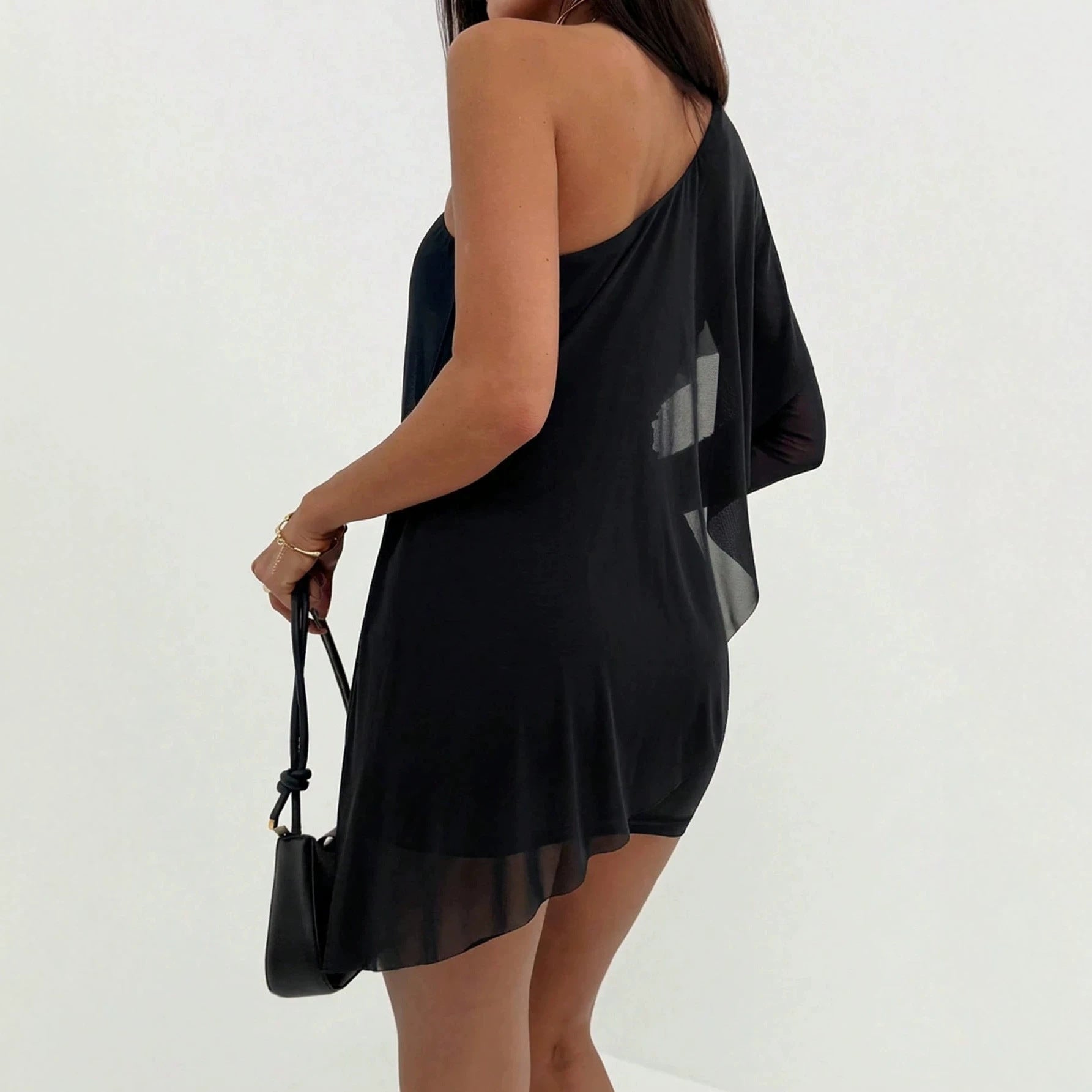 Asymmetric Shoulder Shawl Side Pleating Hip Socialite Dress Women Vivish