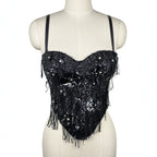 Sequ Tassel Suspender Vest Sexy Boning Corset Bra Rhinestone Beaded Outer Wear Tube Top Boning Corset Top Kanuner