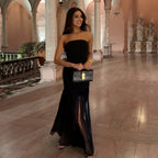 Robe tube gracieuse, poitrine enveloppée, sans bretelles, robe sexy de vacances, robe fendue en maille enveloppée sur les hanches