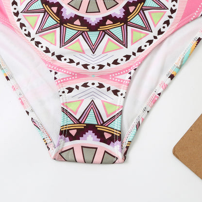 Traje de baño de bikini con bolsillos triangulares divididos con tabla fija con impresión digital para mujer, traje de baño de playa para natación