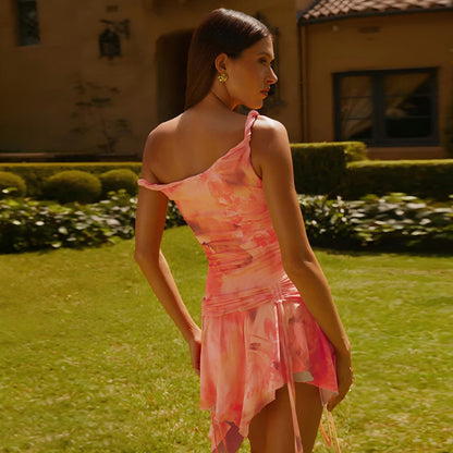 Vestido ajustado con hombros descubiertos y estampado de personalidad para mujer, de primavera y verano, con hombros descubiertos y color contrastante