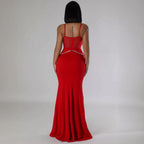 Sexy Rhinestone Mesh See Through Stitching Lace Hip Elastic Sling Dress WINNIEYA