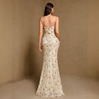 Spring Summer V neck Sling Backless High Slit Back Strap Evening Dress Party Dress HENGACHI