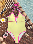 One Piece Bikini Contrast Color Halter Lace up Chest Hollow Out Cutout out Small Embellished Sexy Bikini Women WithWind
