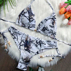 Bikini sexy à fleurs, bikini fendu, maillot de bain dos nu, vacances à la plage, bikini froncé