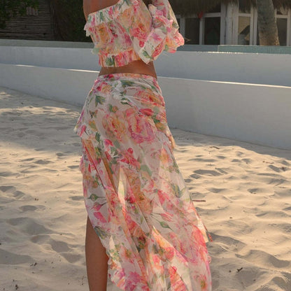Sexy Floral Lace up Beach Skirt Set Arrival Lace Dress