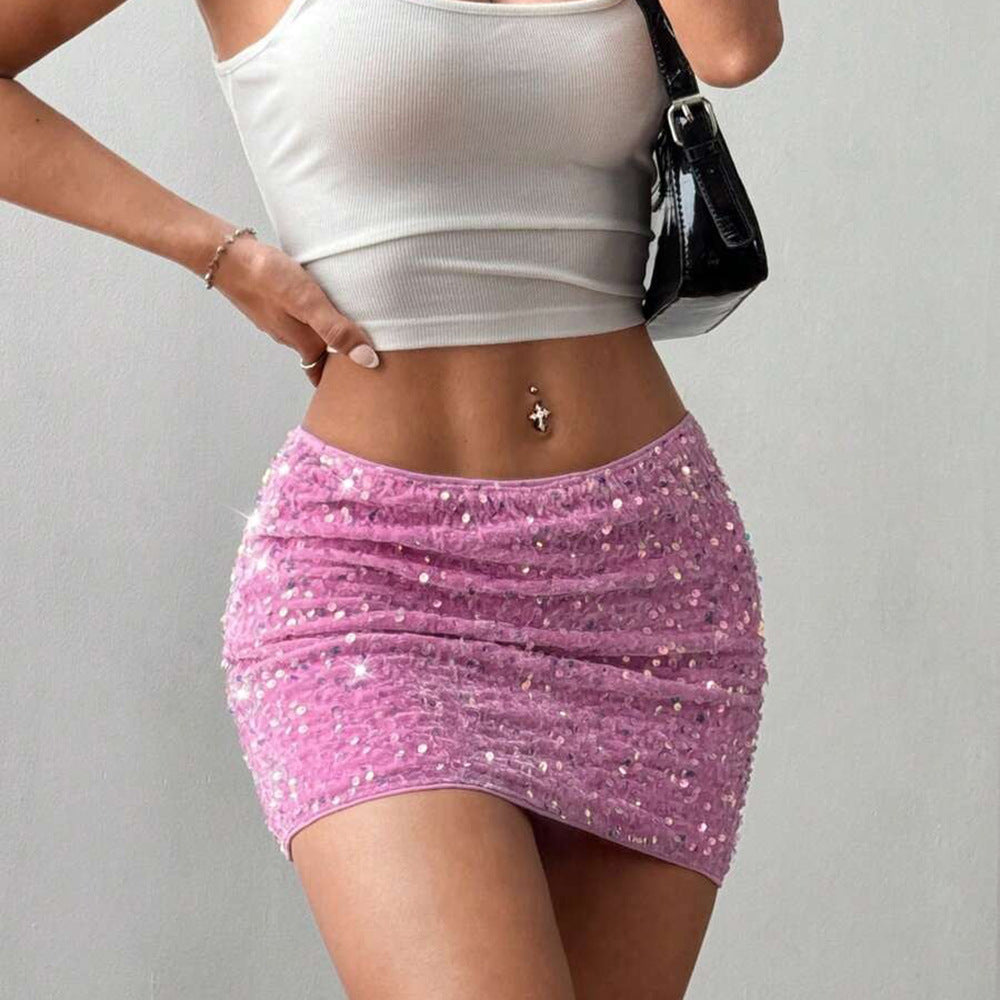 Jupe en flanelle à paillettes, jupe sexy taille basse pour femmes