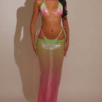 Sexy Three Piece Set Swimsuit Gradient Color Mesh Backless T Back Women Chimie