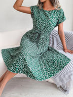 Spring Summer New Casual Short Sleeve Floral Large Hem Pleated Women Clothing BAGIISA