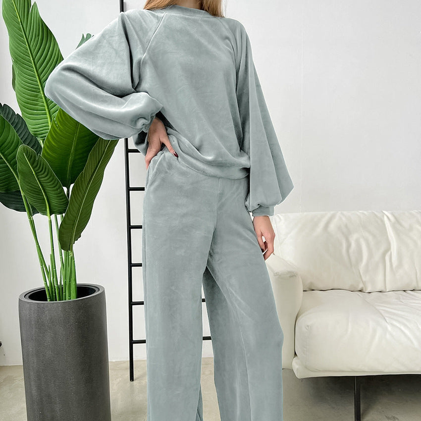 Pijamas cómodos de manga larga para otoño e invierno para mujer, ropa de abrigo holgada y cálida para el hogar.